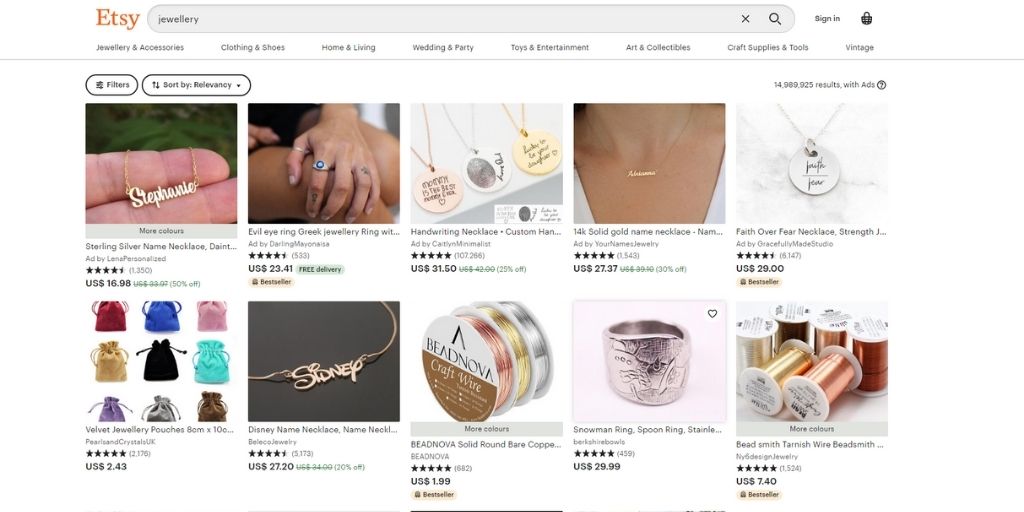 sell jewelry online on etsy